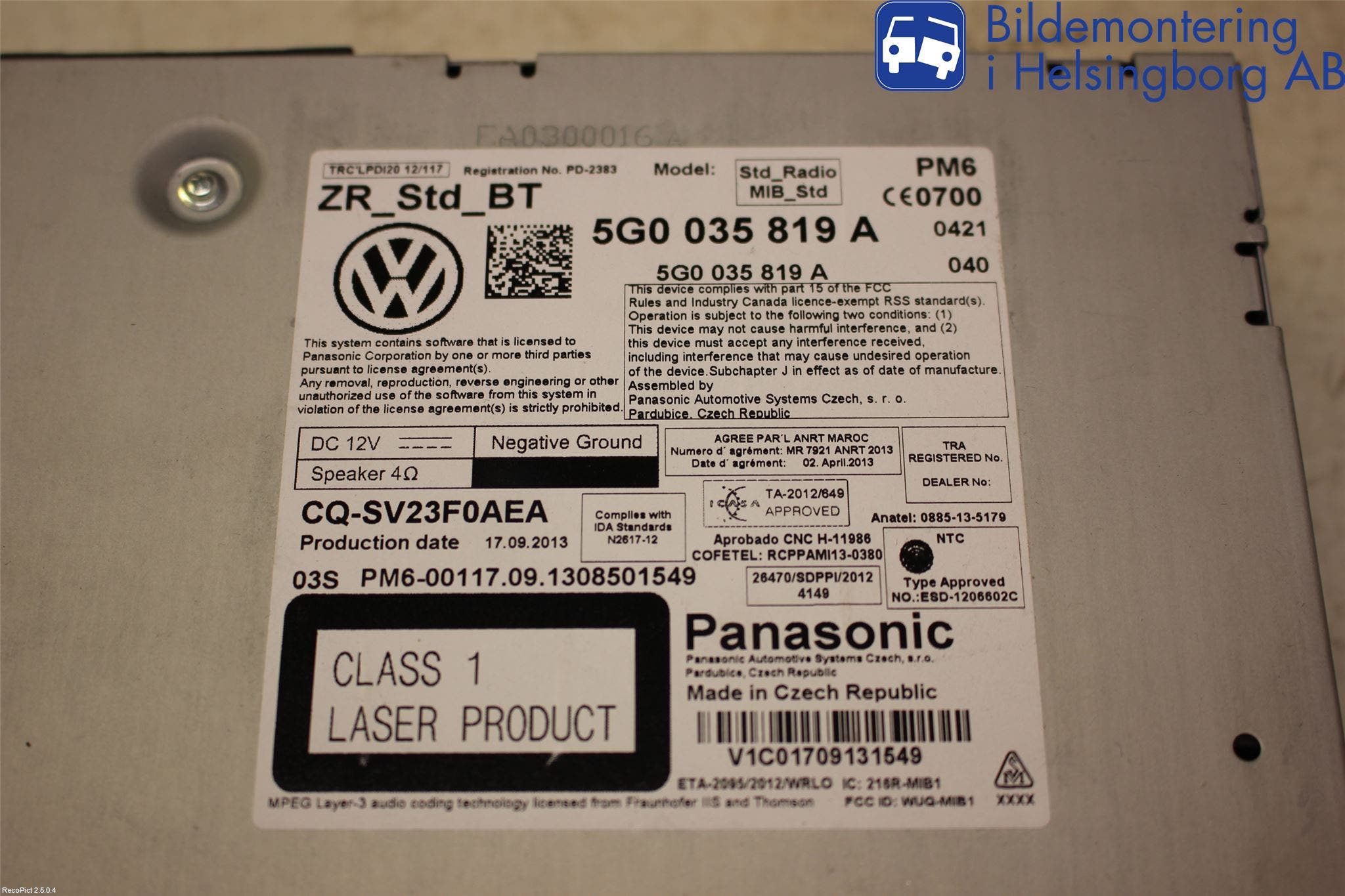 Volkswagen VW GOLF / E-GOLF VII 13-20 Cd Radio - Multimediapanel