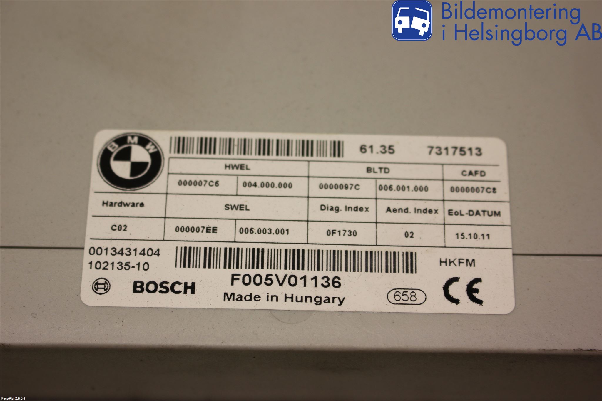 BMW 5 F10/F11/F18 09-17 Styrenhet Övrigt