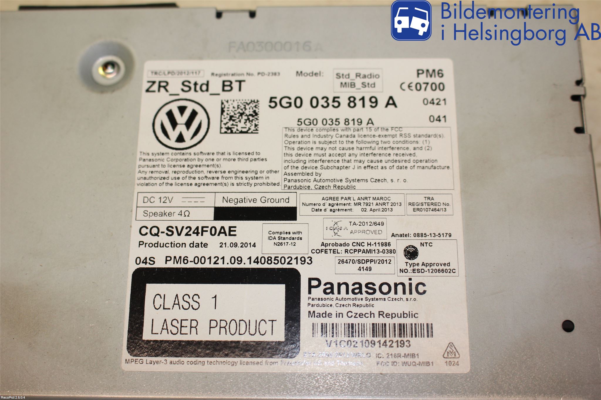 Volkswagen VW GOLF / E-GOLF VII 13-20 Cd Radio - Multimediapanel