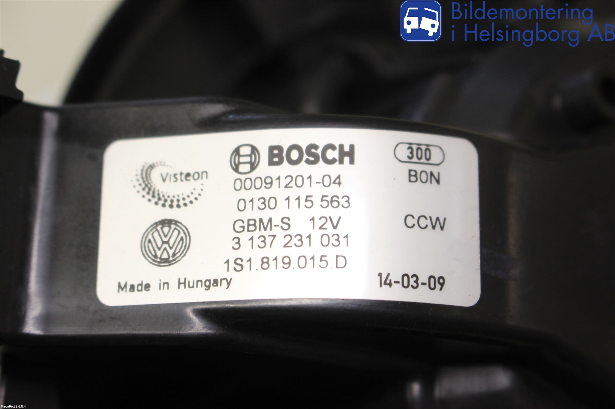 Volkswagen VW UP! / E-UP! Värmefläkt