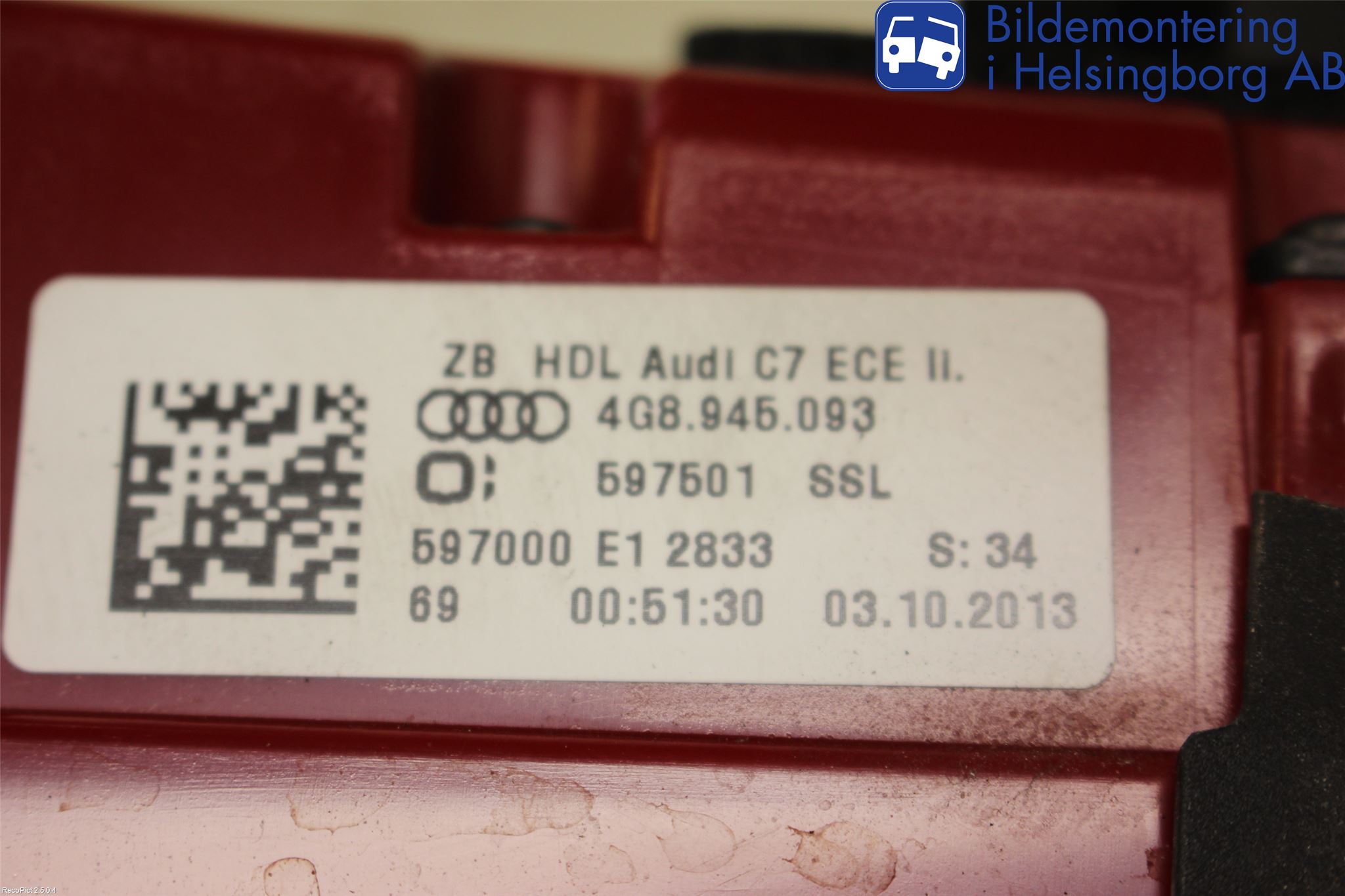 Audi A7/S7 4G 11-17 Bakljus Lucka Vä