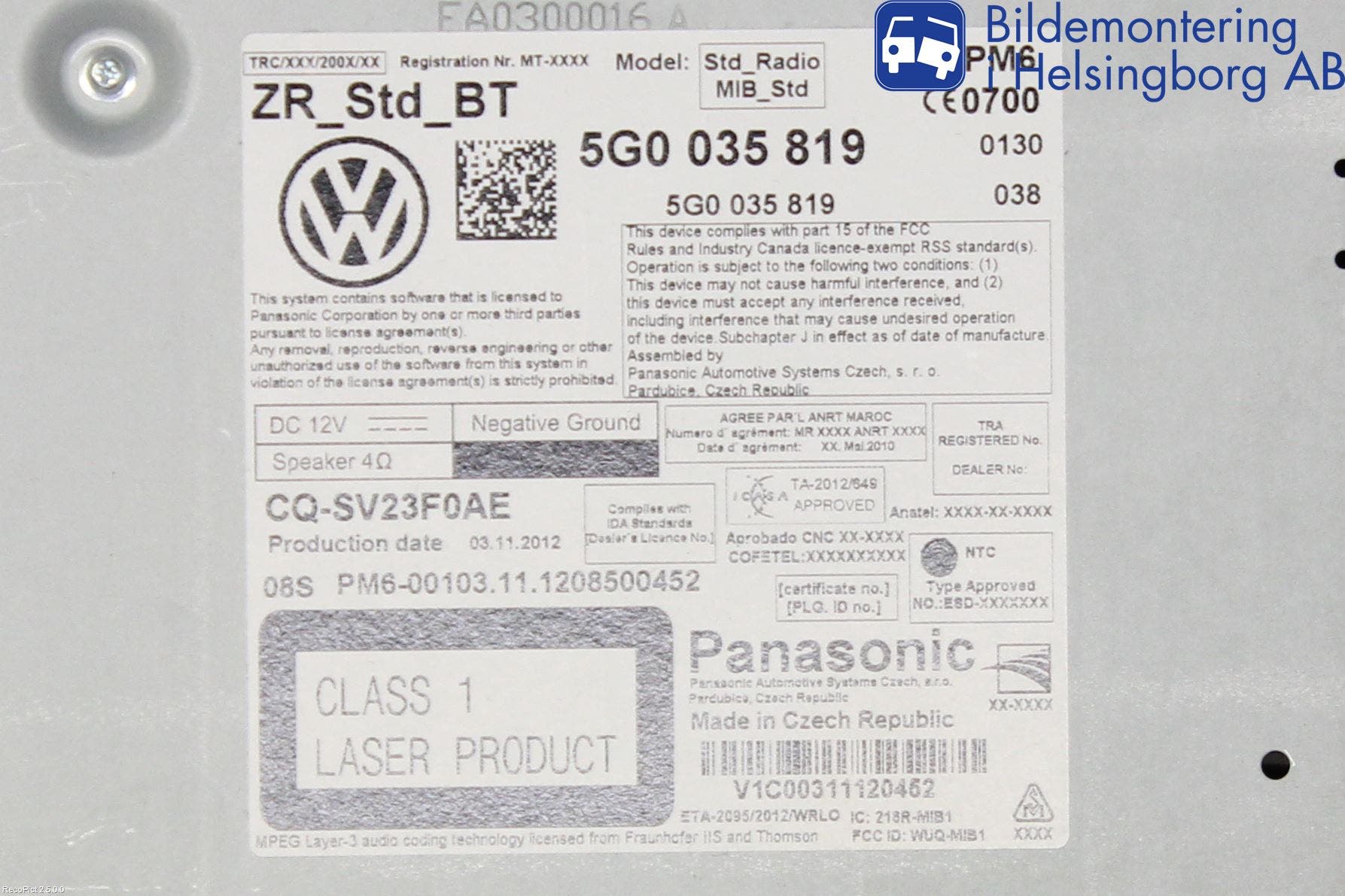 Volkswagen VW GOLF / E-GOLF VII 13-20 Cd Radio - Multimediapanel