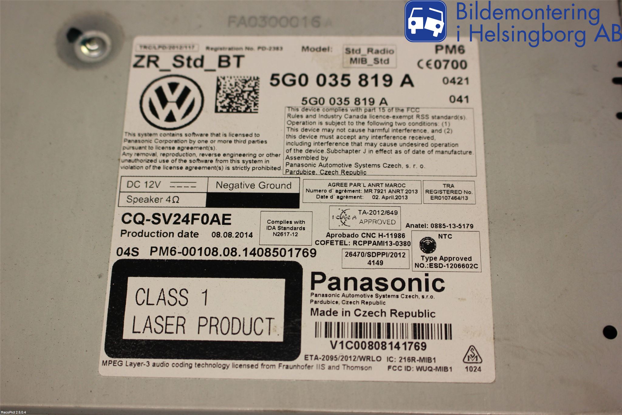 Volkswagen VW GOLF / E-GOLF VII 13-20 Cd Radio - Multimediapanel
