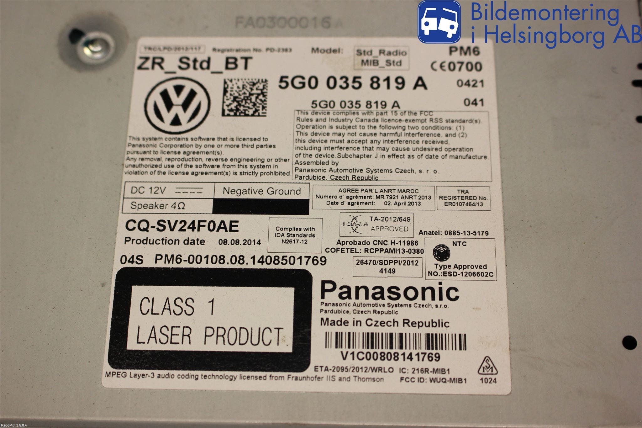 Volkswagen VW GOLF / E-GOLF VII 13-20 Cd Radio - Multimediapanel