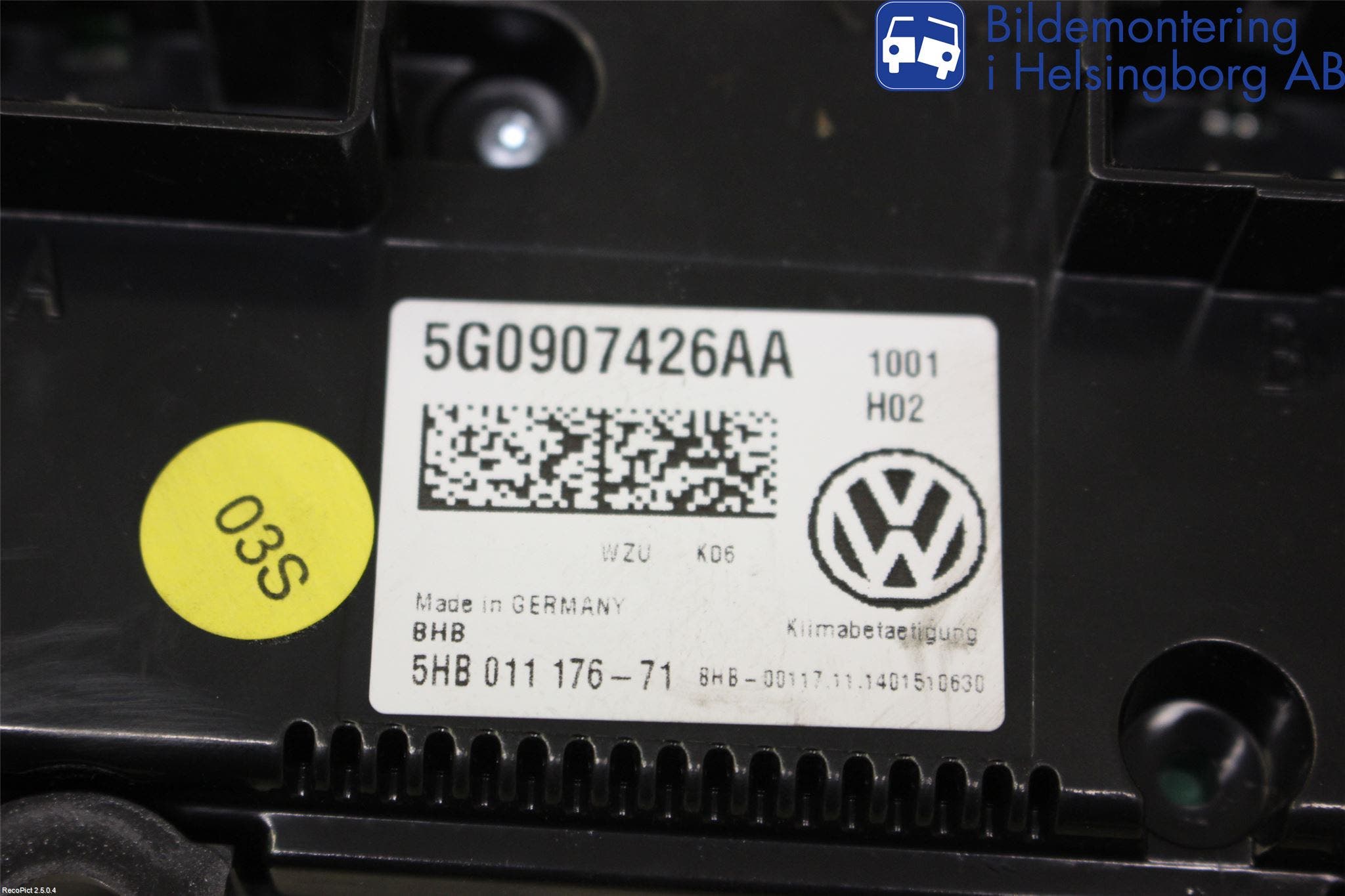 Volkswagen VW GOLF / E-GOLF VII 13-20 Ac Styrenhet Ac Manöveren