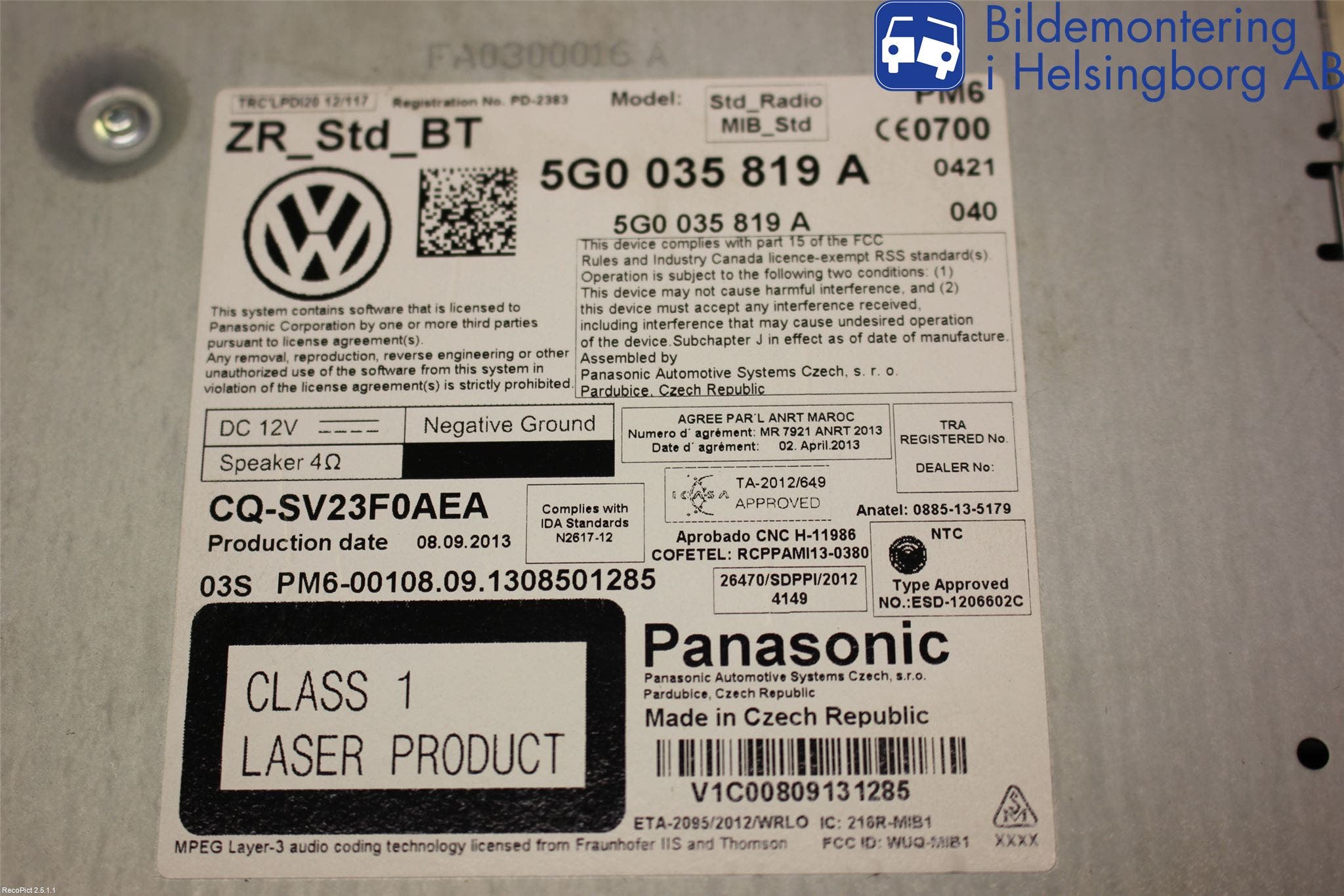 Volkswagen VW GOLF / E-GOLF VII 13-20 Cd Radio - Multimediapanel