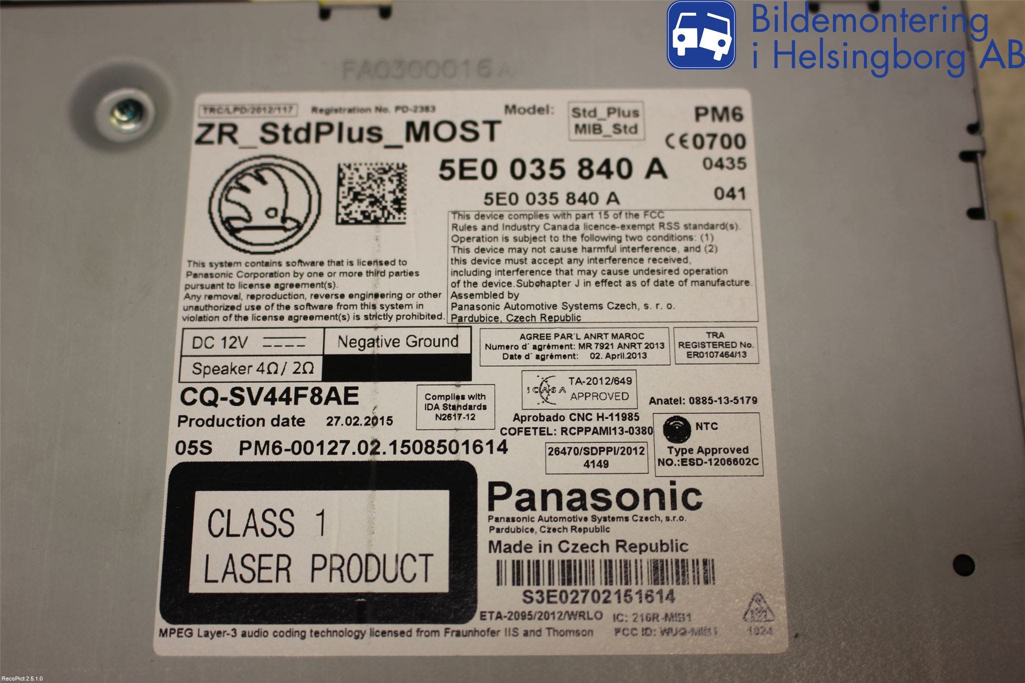 Skoda OCTAVIA (5E) 13-20 Cd Radio - Multimediapanel