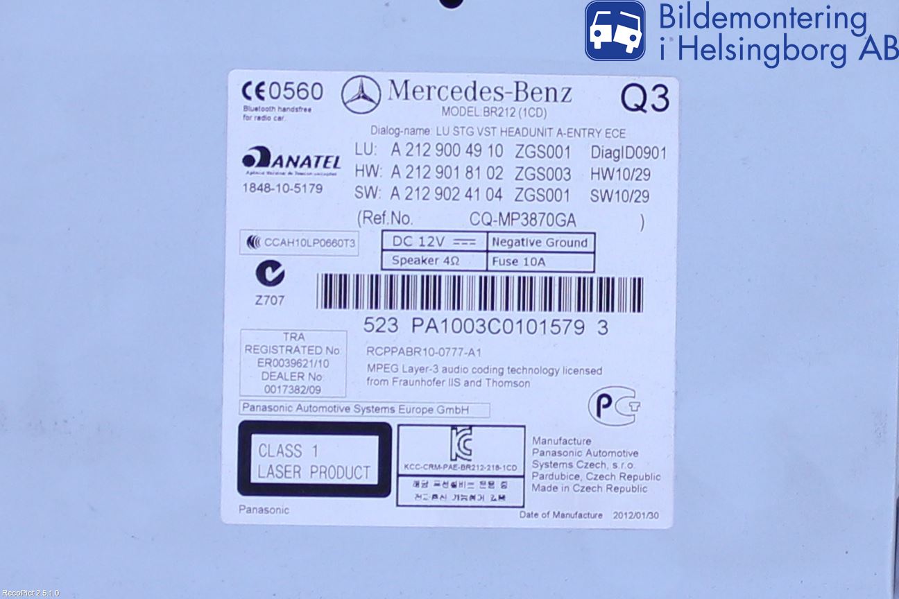 Mercedes-Benz MB E-KLASS (W212) 09-16 Cd Radio - Multimediapanel