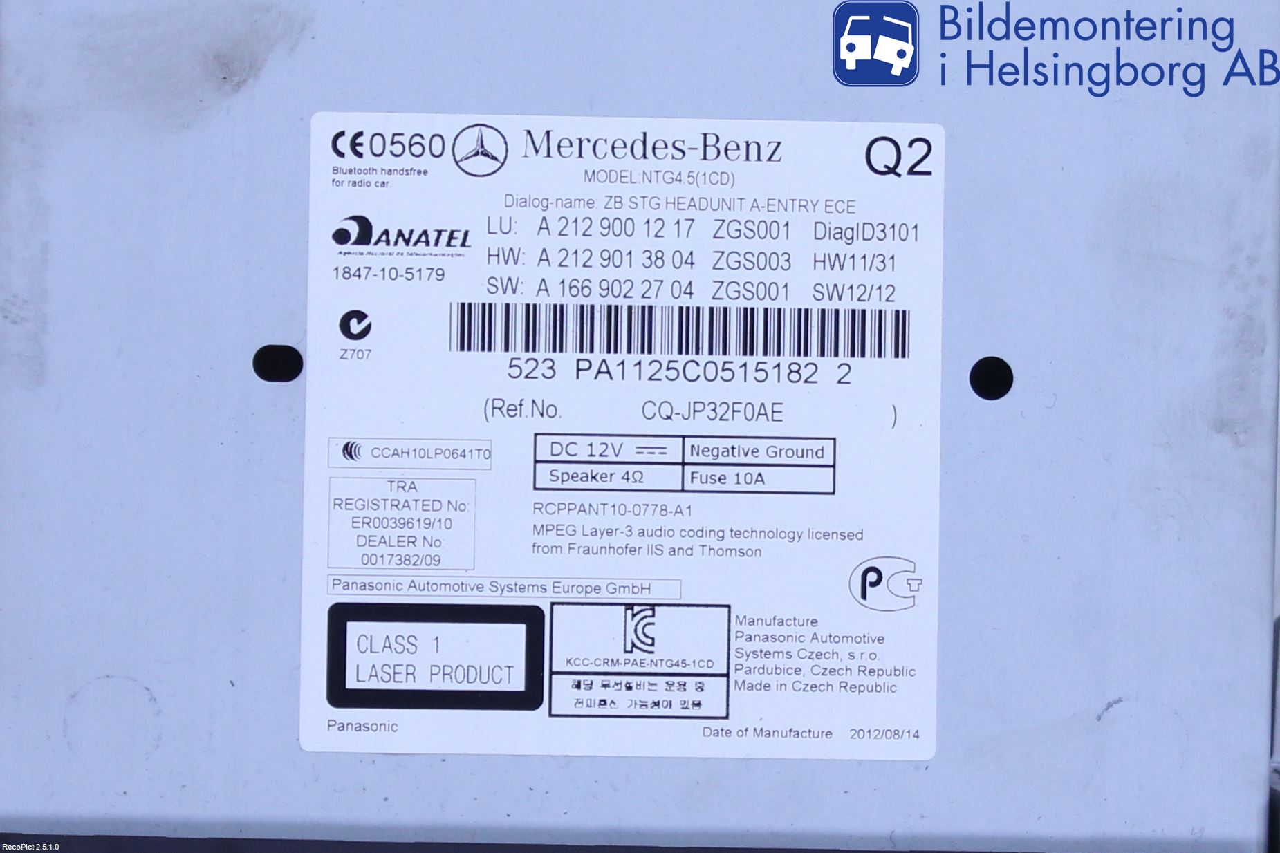 Mercedes-Benz MB E-KLASS (W212) 09-16 Cd Radio - Multimediapanel