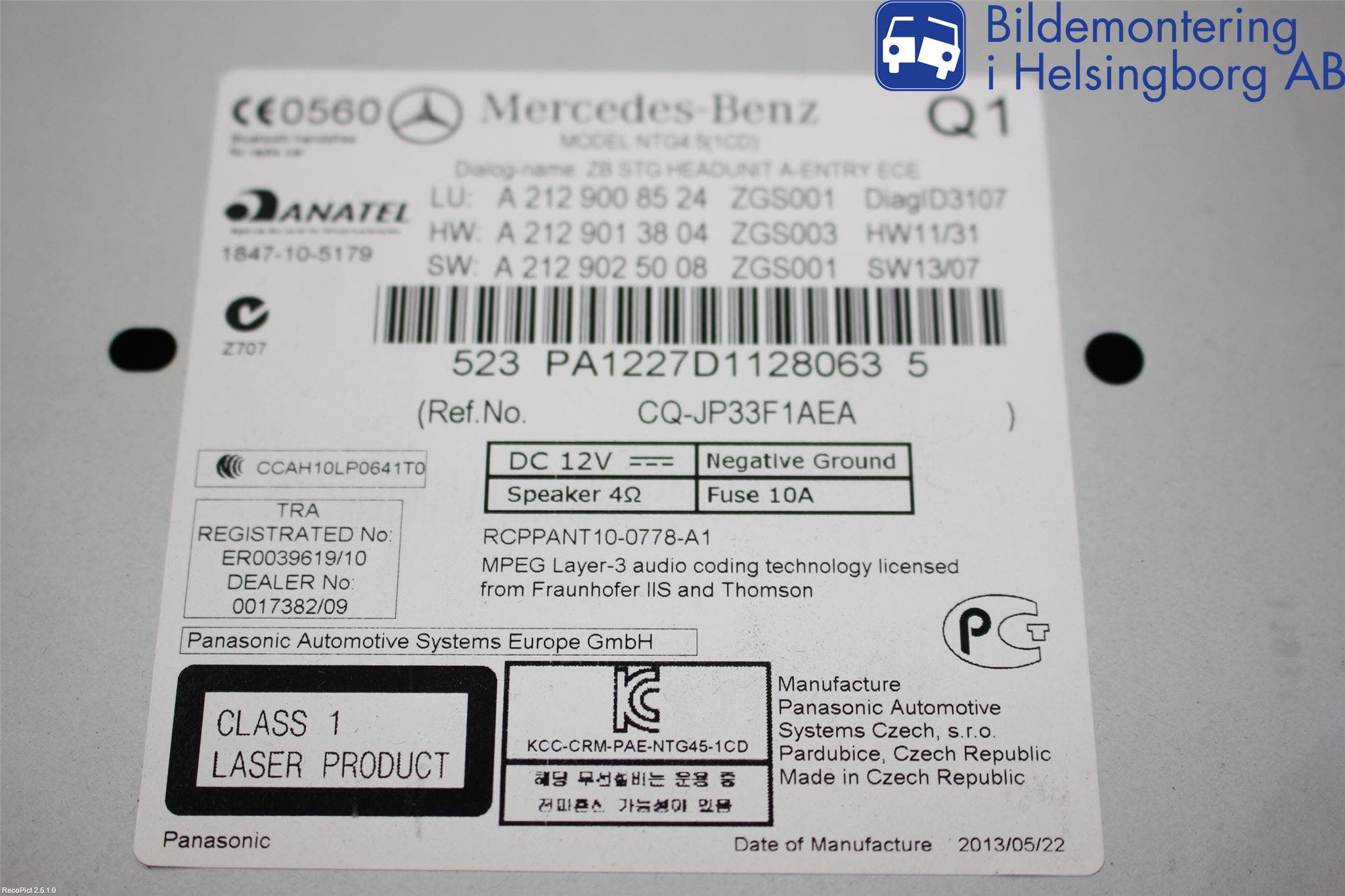 Mercedes-Benz MB E-KLASS COUPÈ/CAB(C207) 09-17 Cd Radio - Multimediapanel