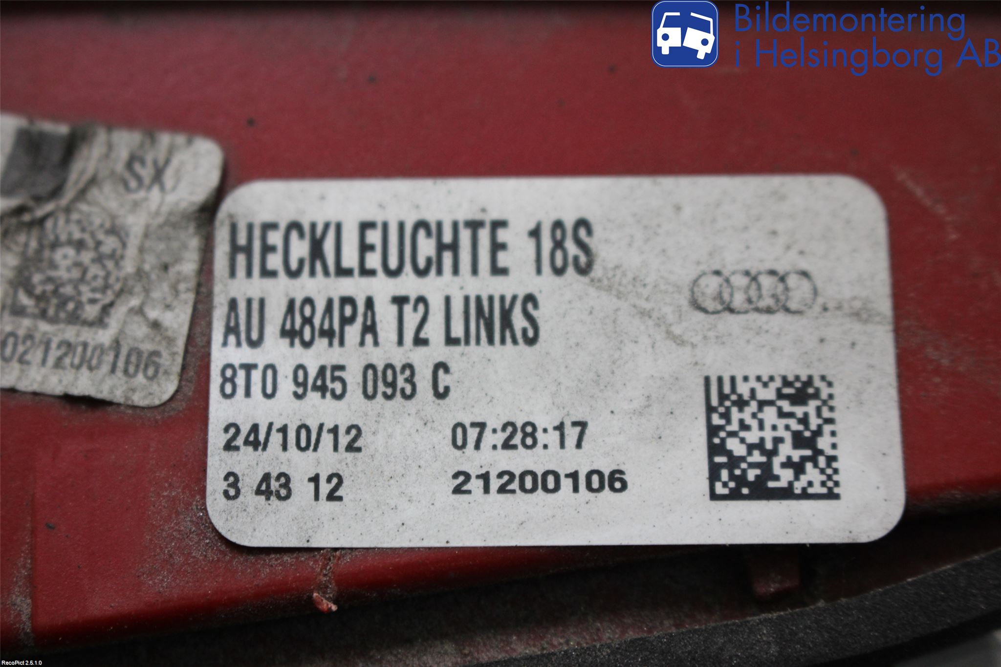 Audi A5 07-16 Bakljus Lucka Vä