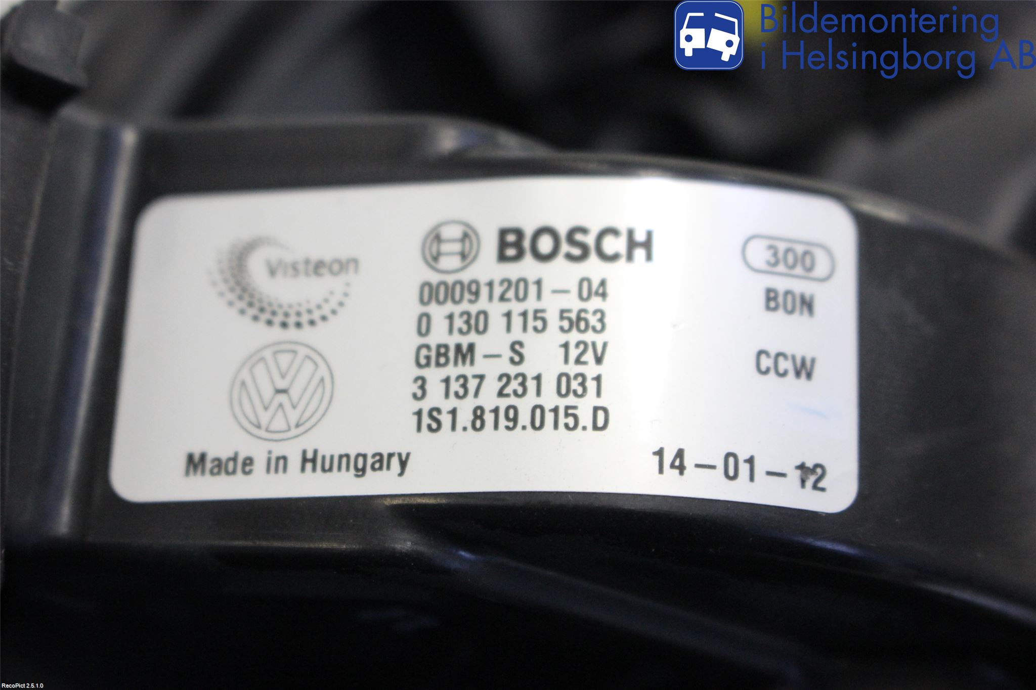 Volkswagen VW UP! / E-UP! Värmefläkt