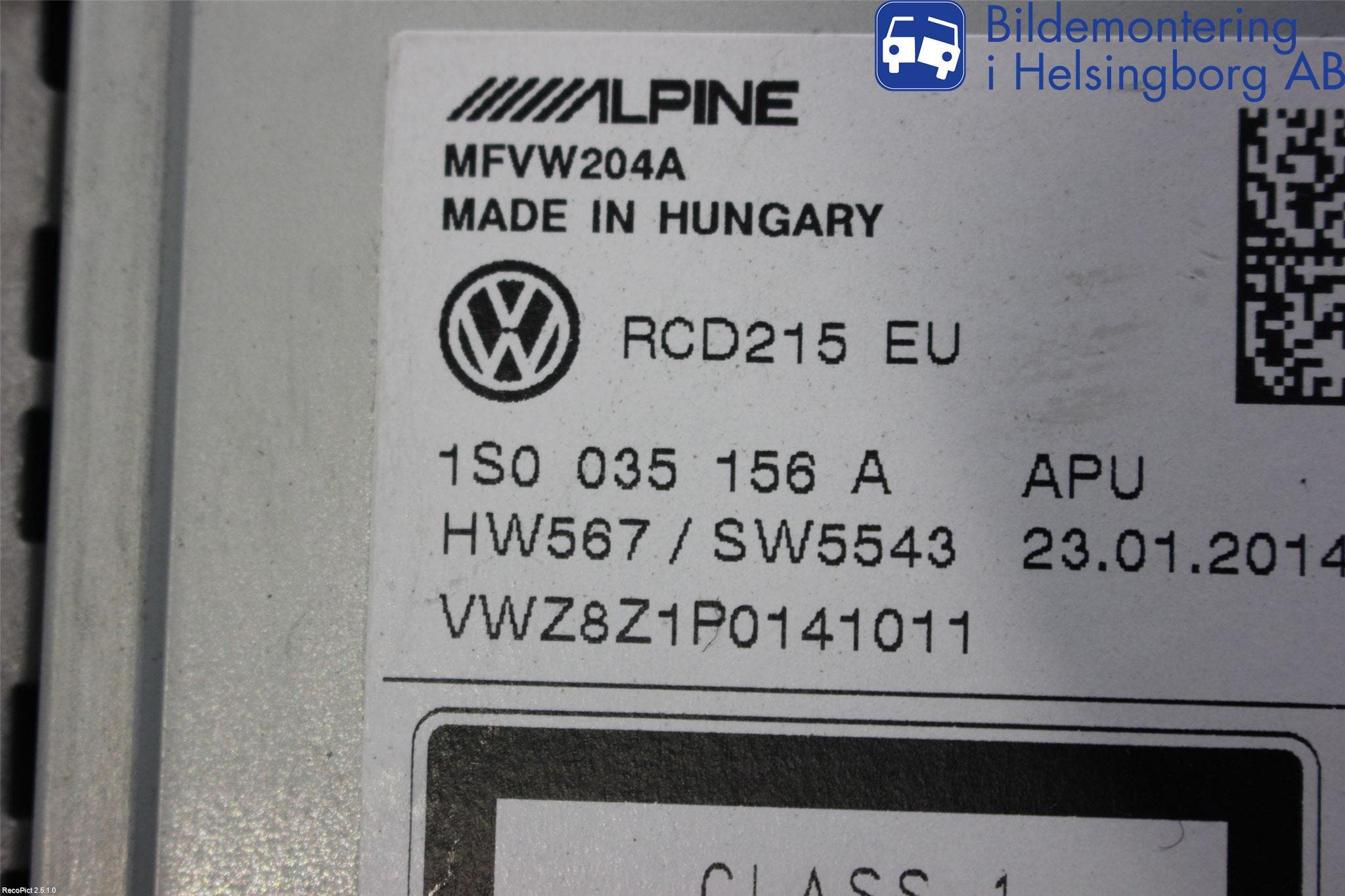 Volkswagen VW UP! / E-UP! Cd Radio - Multimediapanel