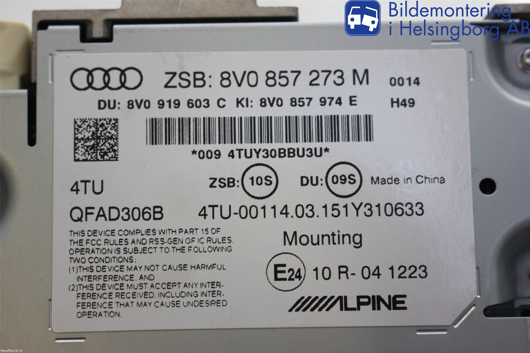 Audi A3/S3 8V 13-20 Kontrolldisplay