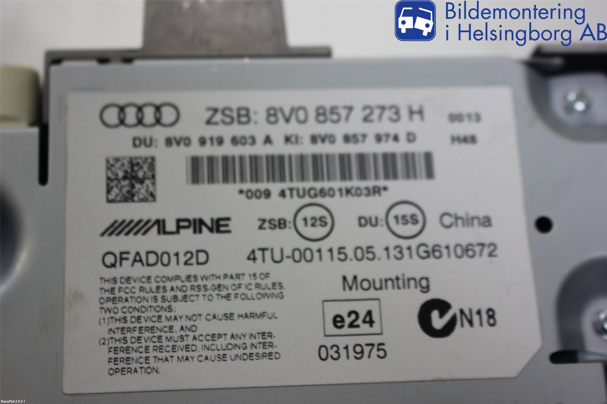 Audi A3/S3 8V 13-20 Kontrolldisplay