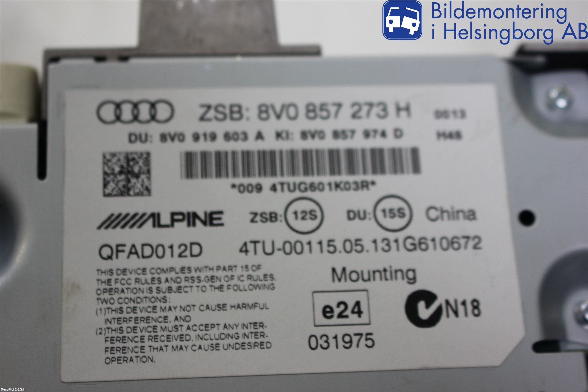 Audi A3/S3 8V 13-20 Kontrolldisplay