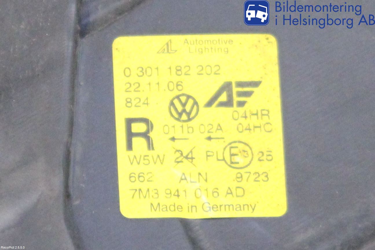 Volkswagen VW SHARAN      01-10 Strålkastare Höger