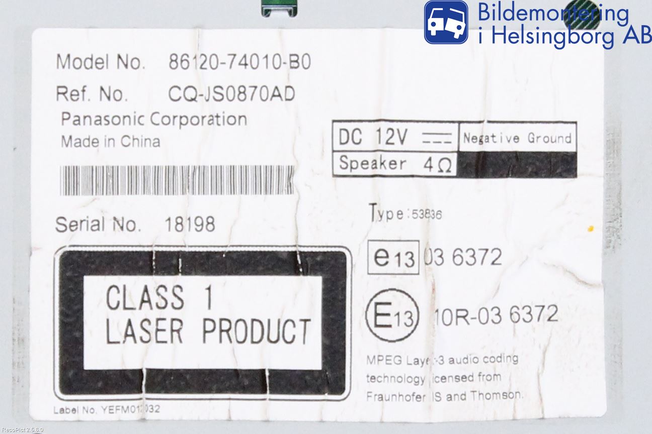 Toyota iQ Cd Radio - Multimediapanel