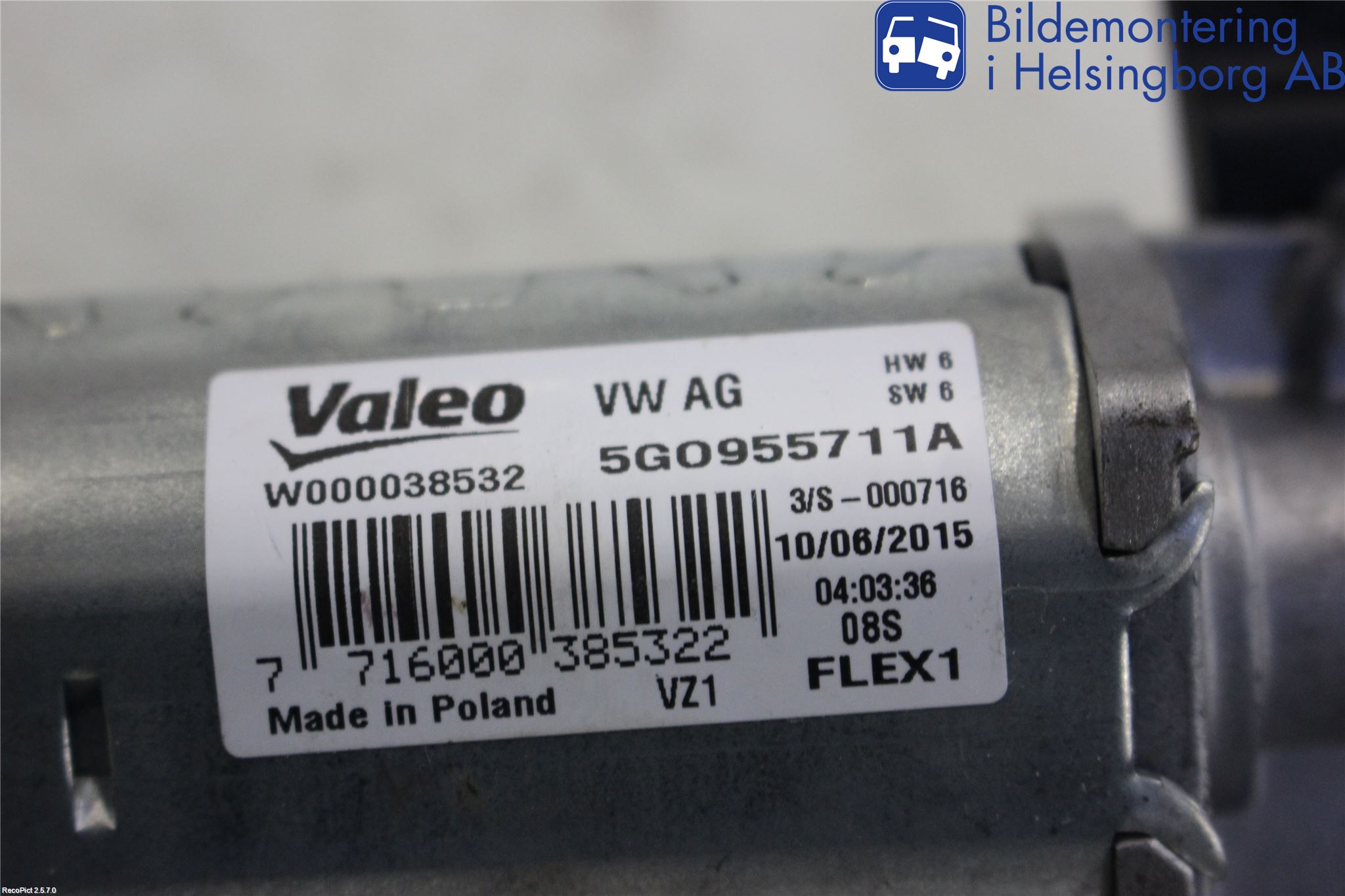 Volkswagen VW GOLF / E-GOLF VII 13-20 Torkarmotor Baklucka