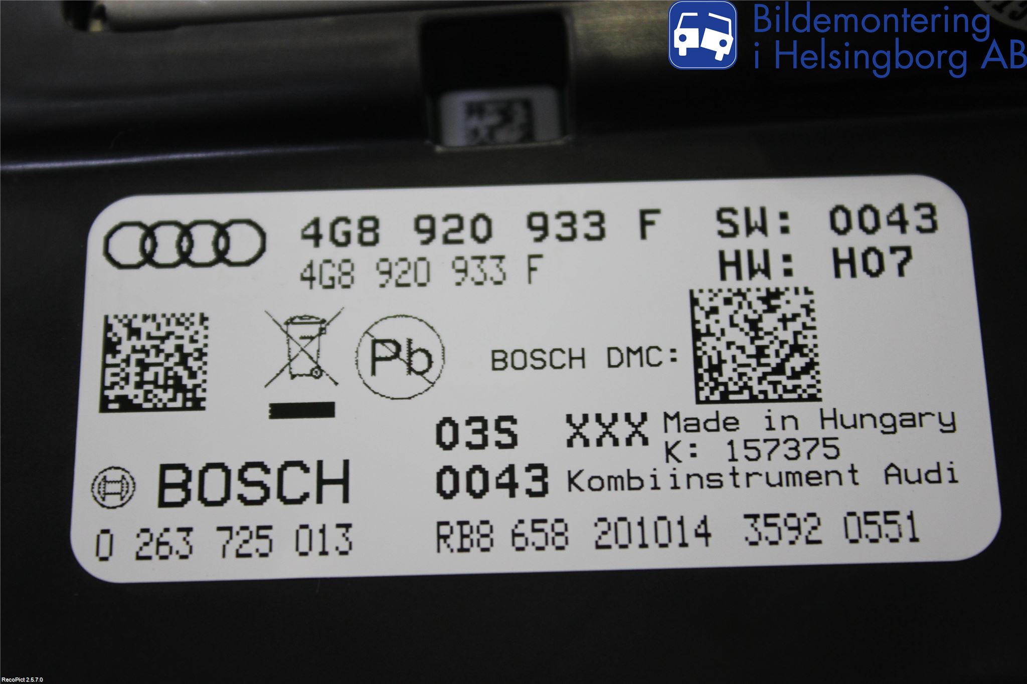 Audi A6/S6 4G 11-18 Instrument Komb