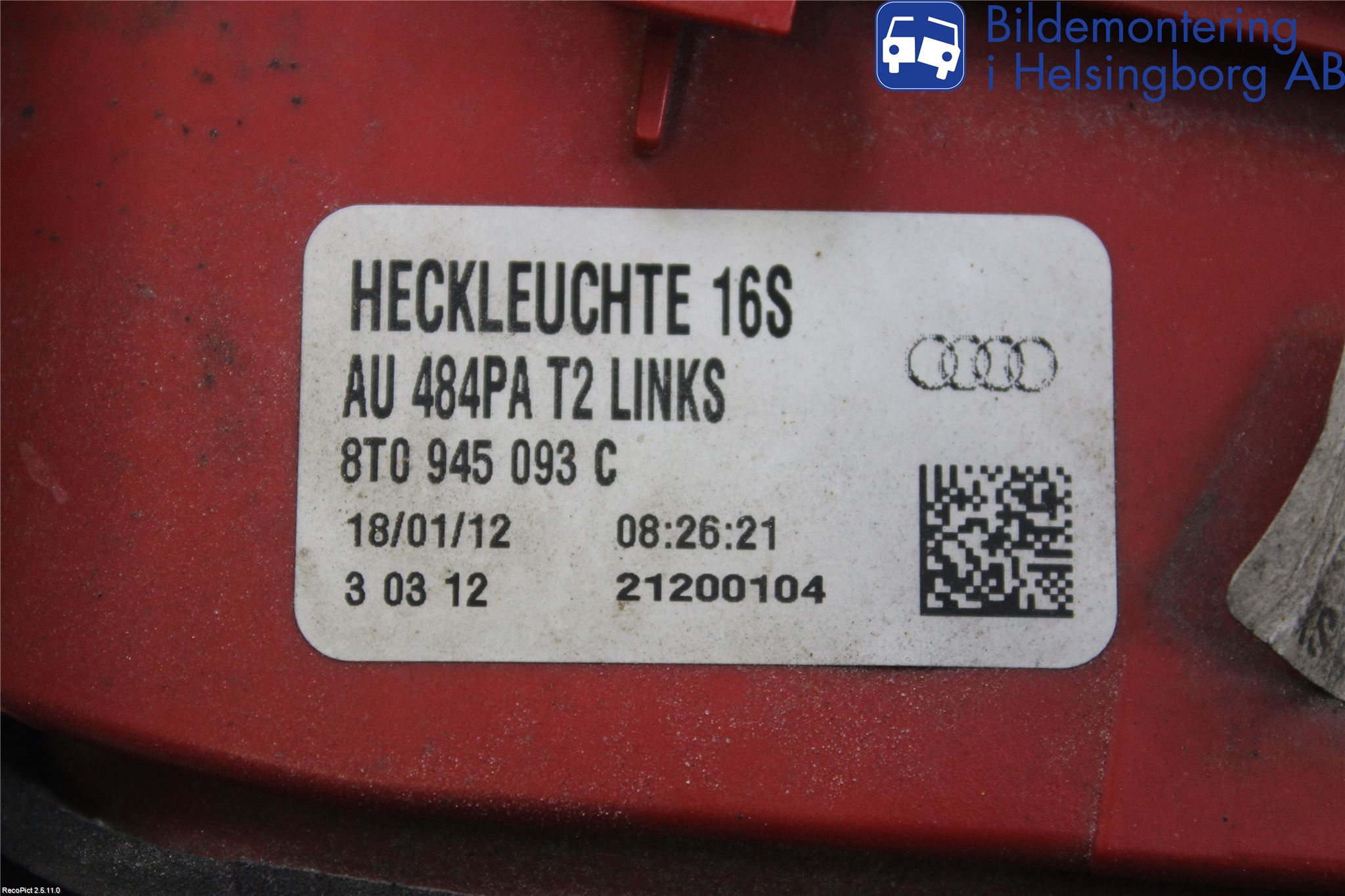 Audi A5 07-16 Bakljus Lucka Vä