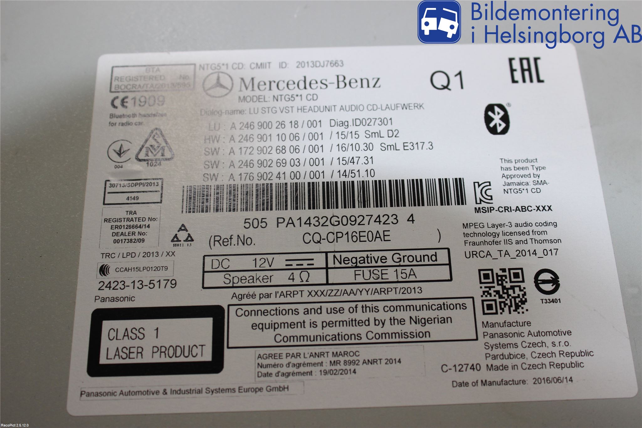 Mercedes-Benz MB A-KLASS (W176) 13-18 Cd Radio - Multimediapanel