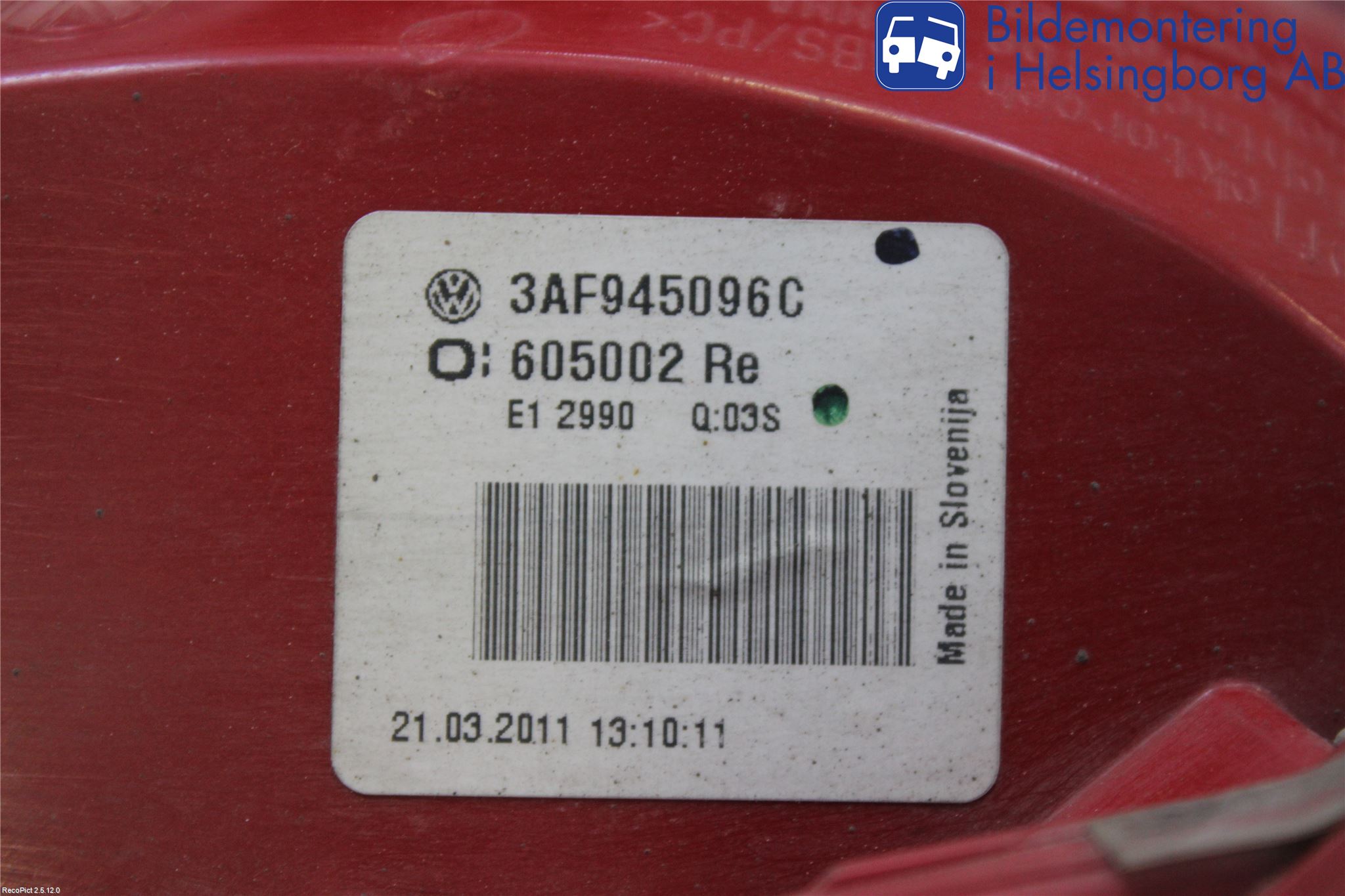 Volkswagen VW PASSAT 11-14 Bakljus Höger