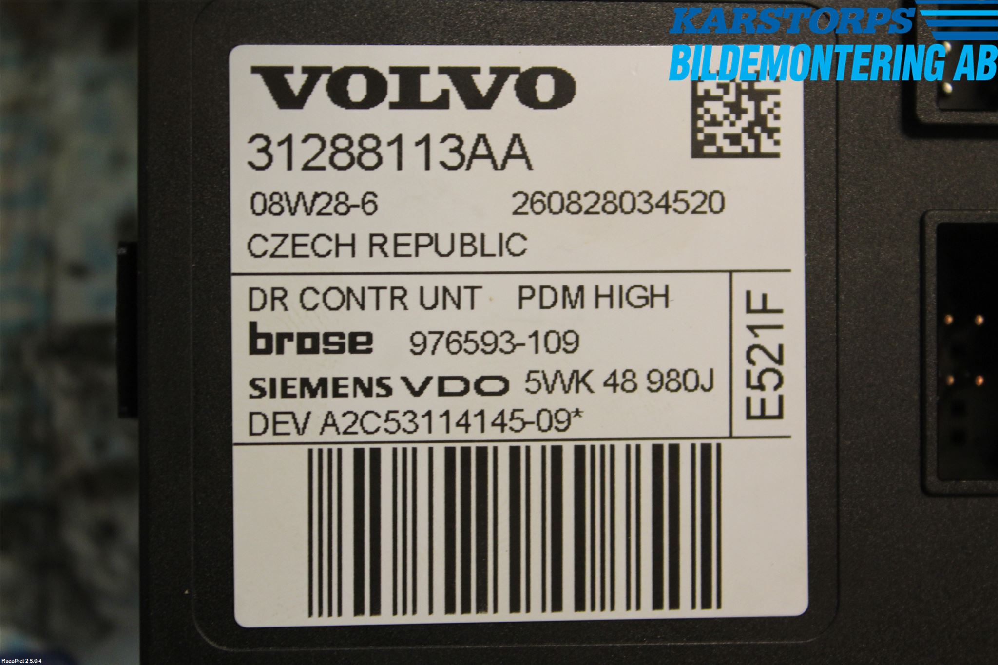 Volvo S40 08-12 Fönsterhissmotor