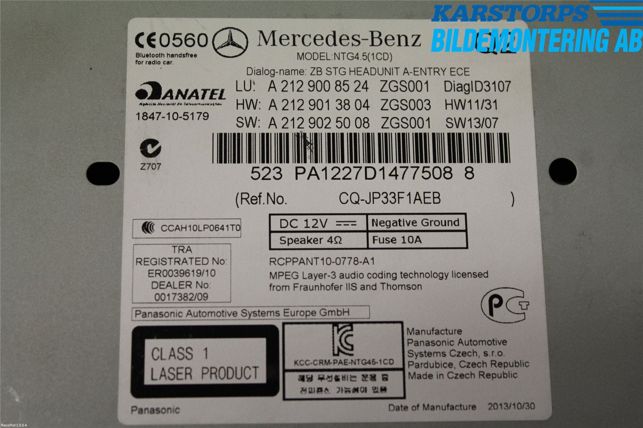 Mercedes-Benz MB E-KLASS (W212) 09-16 Cd Radio - Multimediapanel