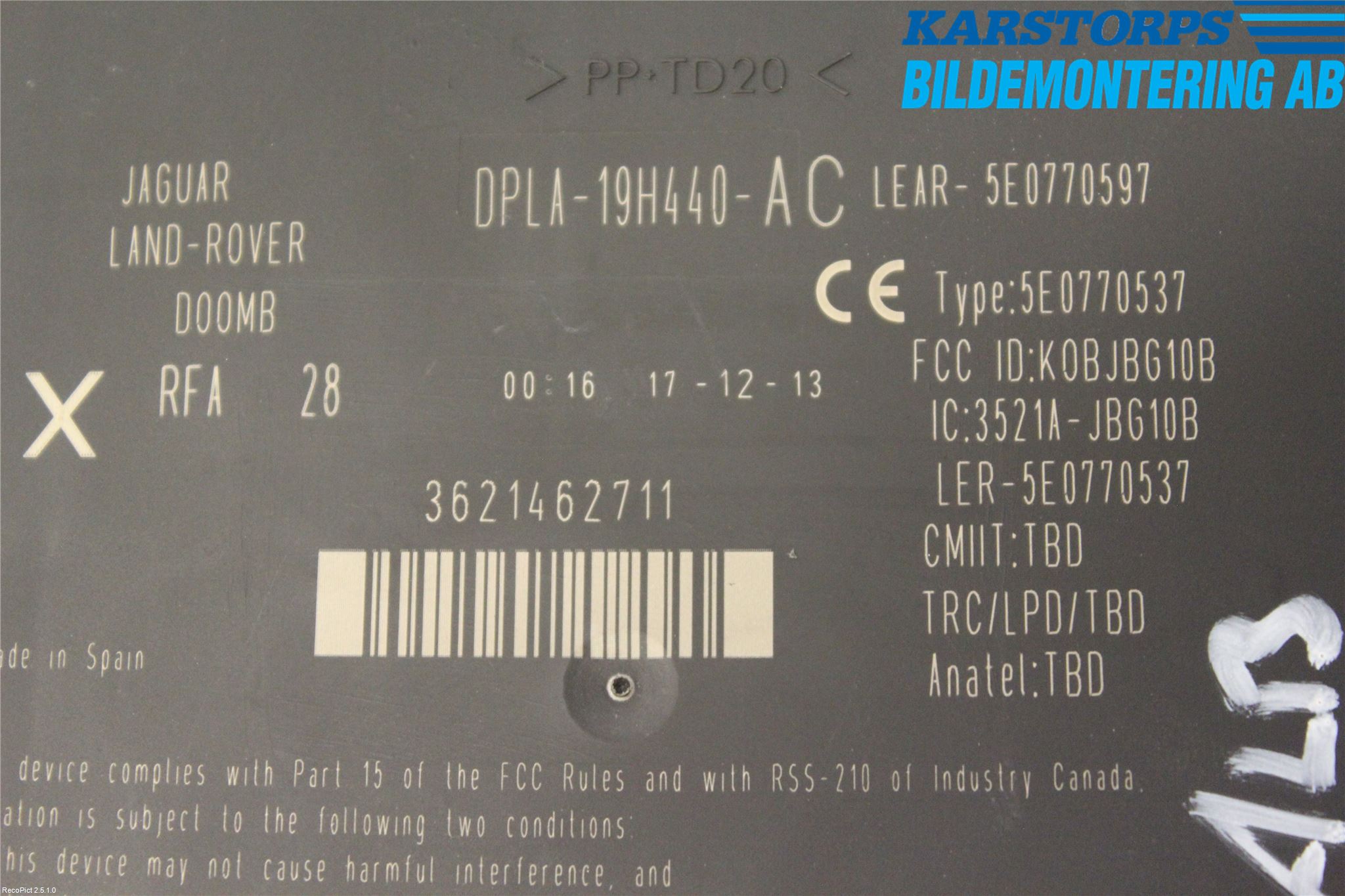 Jaguar XF 08-15 Styrenhet Nyckellöst System