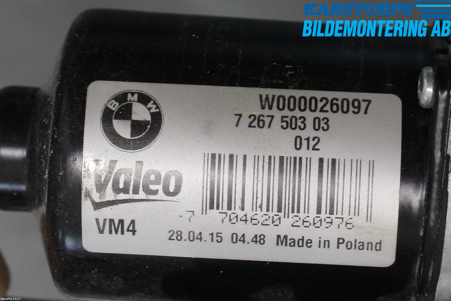 BMW 3 F30/F31/F80 12-19 Torkarmekanism Vindruta