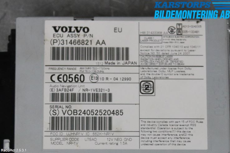 Volvo V60 14-18 Cd Radio - Multimediapanel