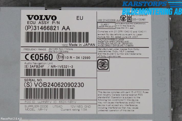 Volvo XC60 14-17 Cd Radio - Multimediapanel