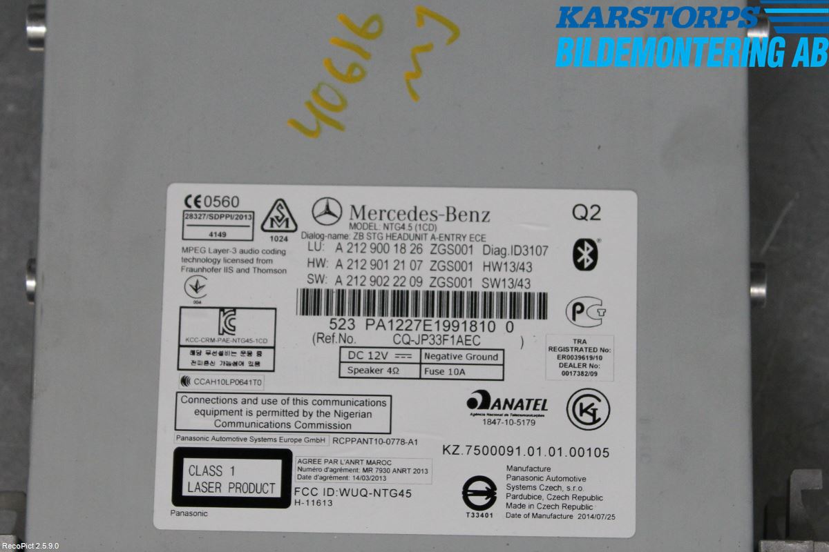 Mercedes-Benz MB E-KLASS (W212) 09-16 Cd Radio - Multimediapanel