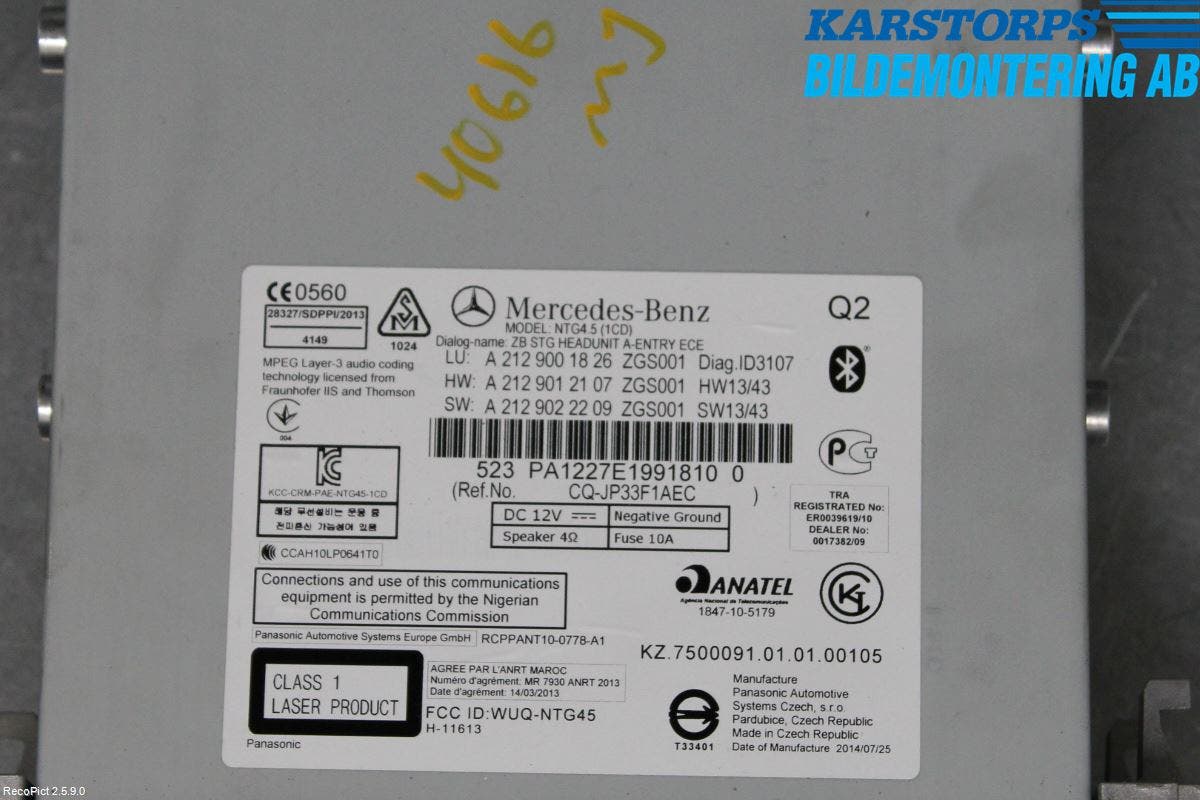 Mercedes-Benz MB E-KLASS (W212) 09-16 Cd Radio - Multimediapanel