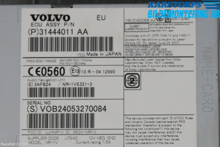 Volvo V70 14-16 Cd Radio - Multimediapanel