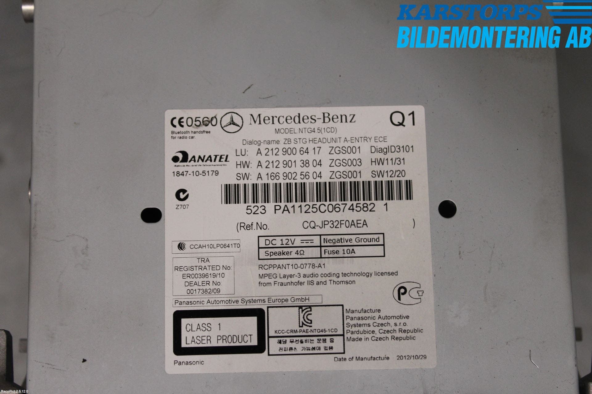 Mercedes-Benz MB E-KLASS (W212) 09-16 Cd Radio - Multimediapanel