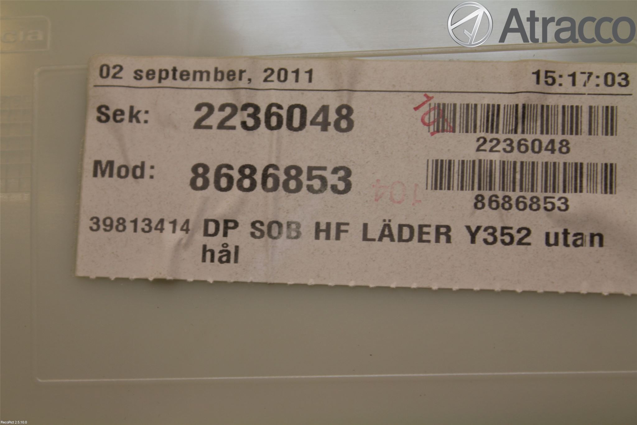 Volvo V60 11-13 Dörrklädsel Hö