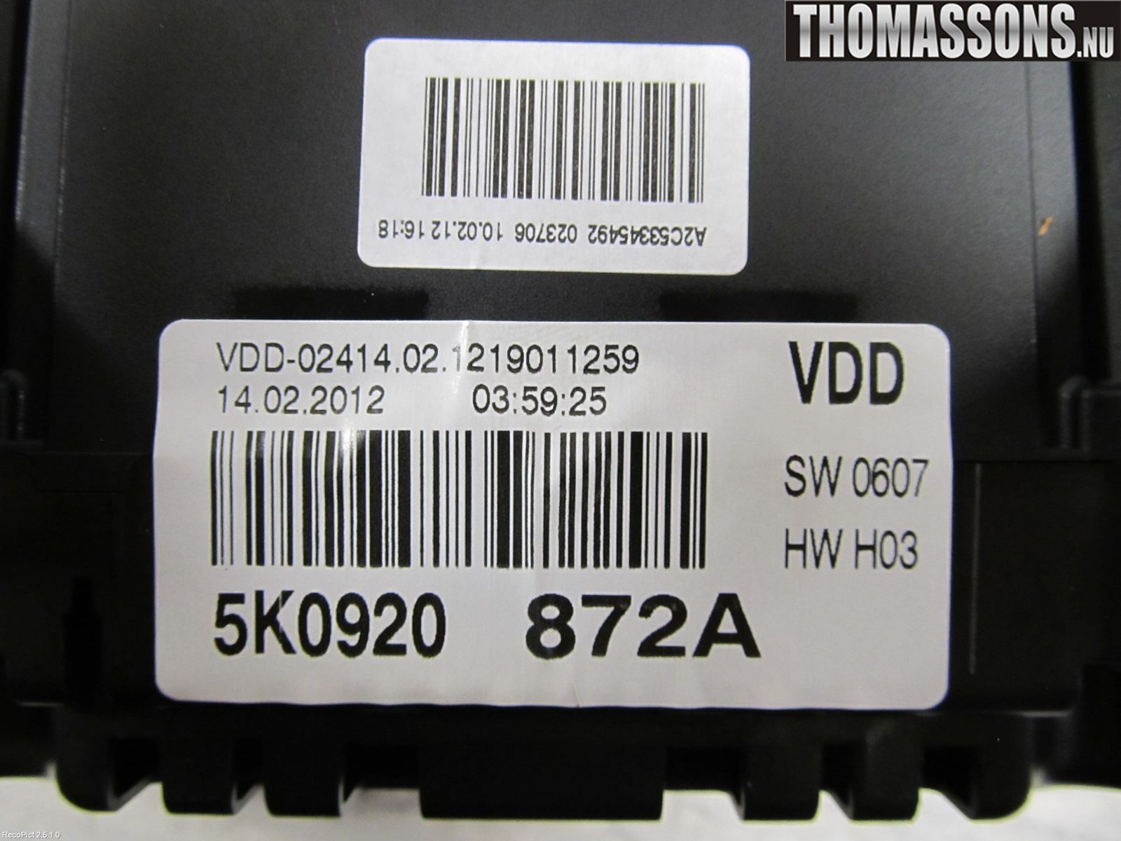 Volkswagen VW GOLF VI 09-13 Instrument Komb