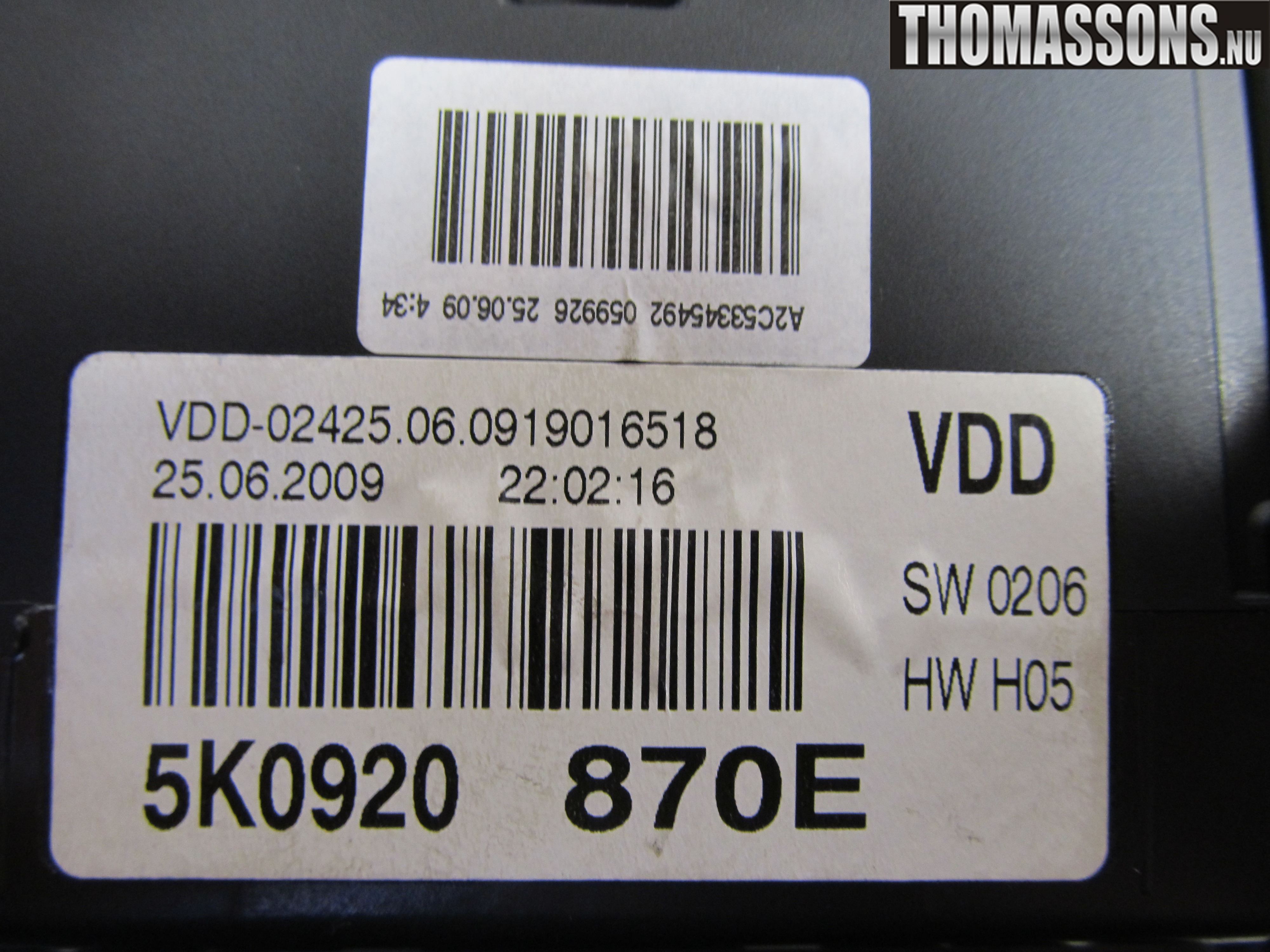Volkswagen VW GOLF VI 09-13 Instrument Komb