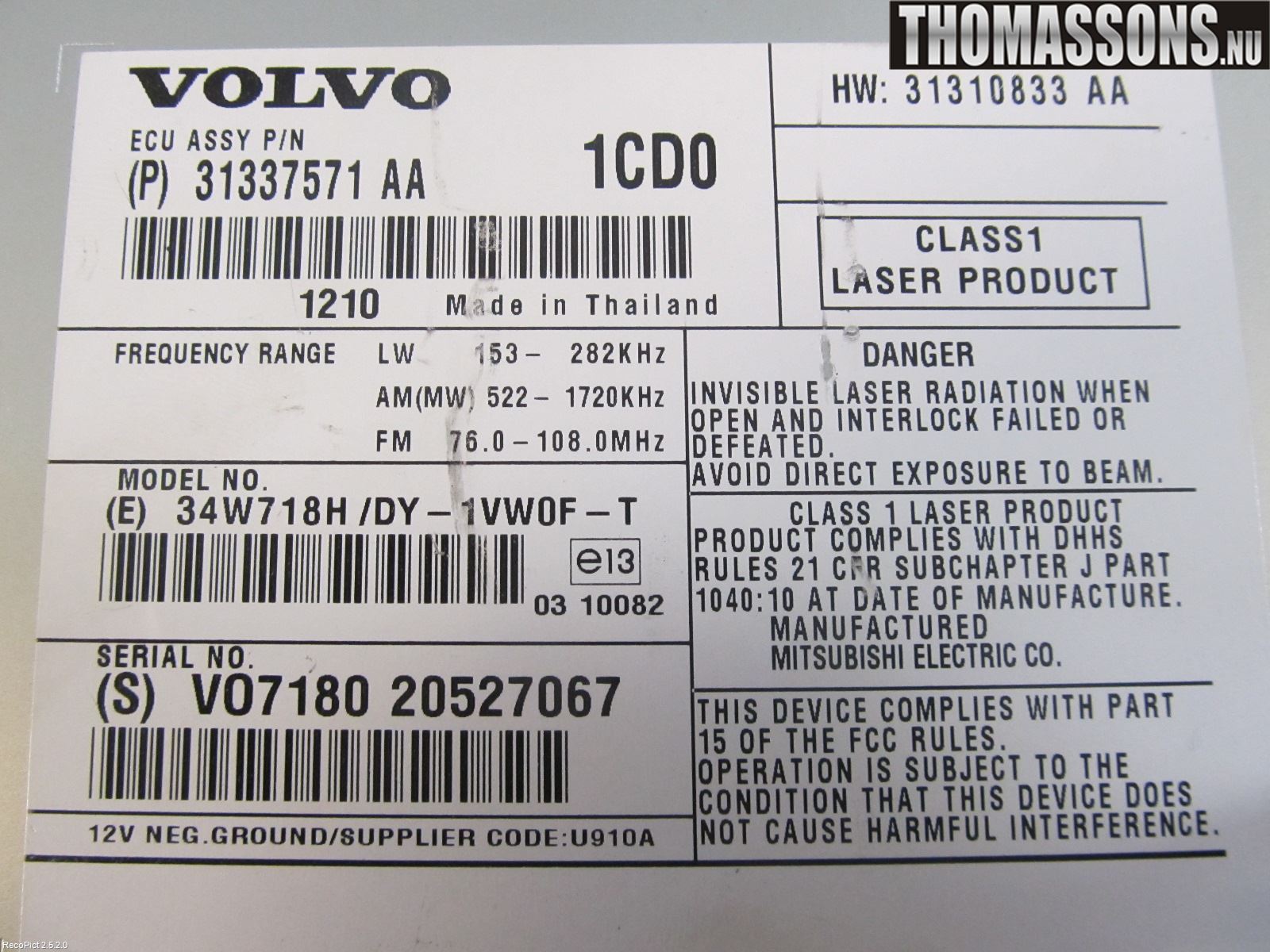 Volvo V70 08-13 Cd Radio - Multimediapanel