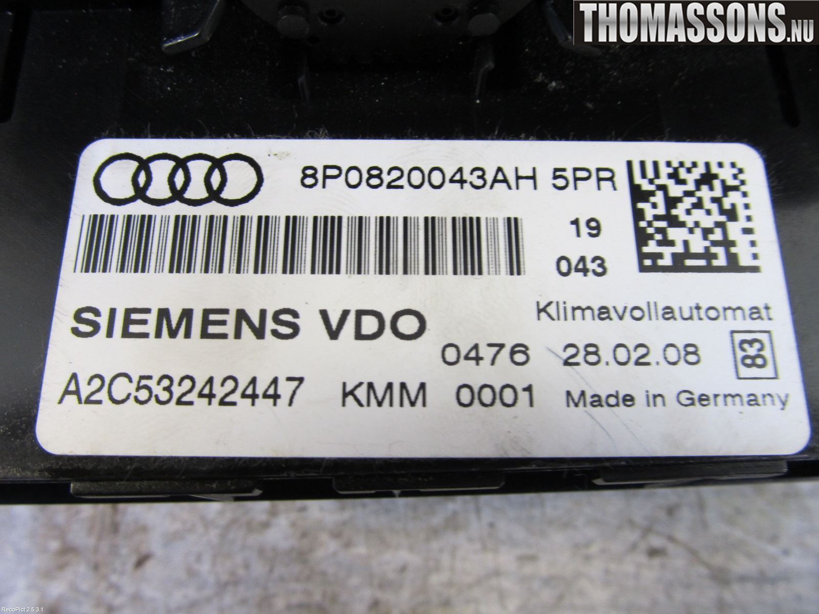 Audi A3/S3 05-13 Ac Styrenhet Ac Manöveren