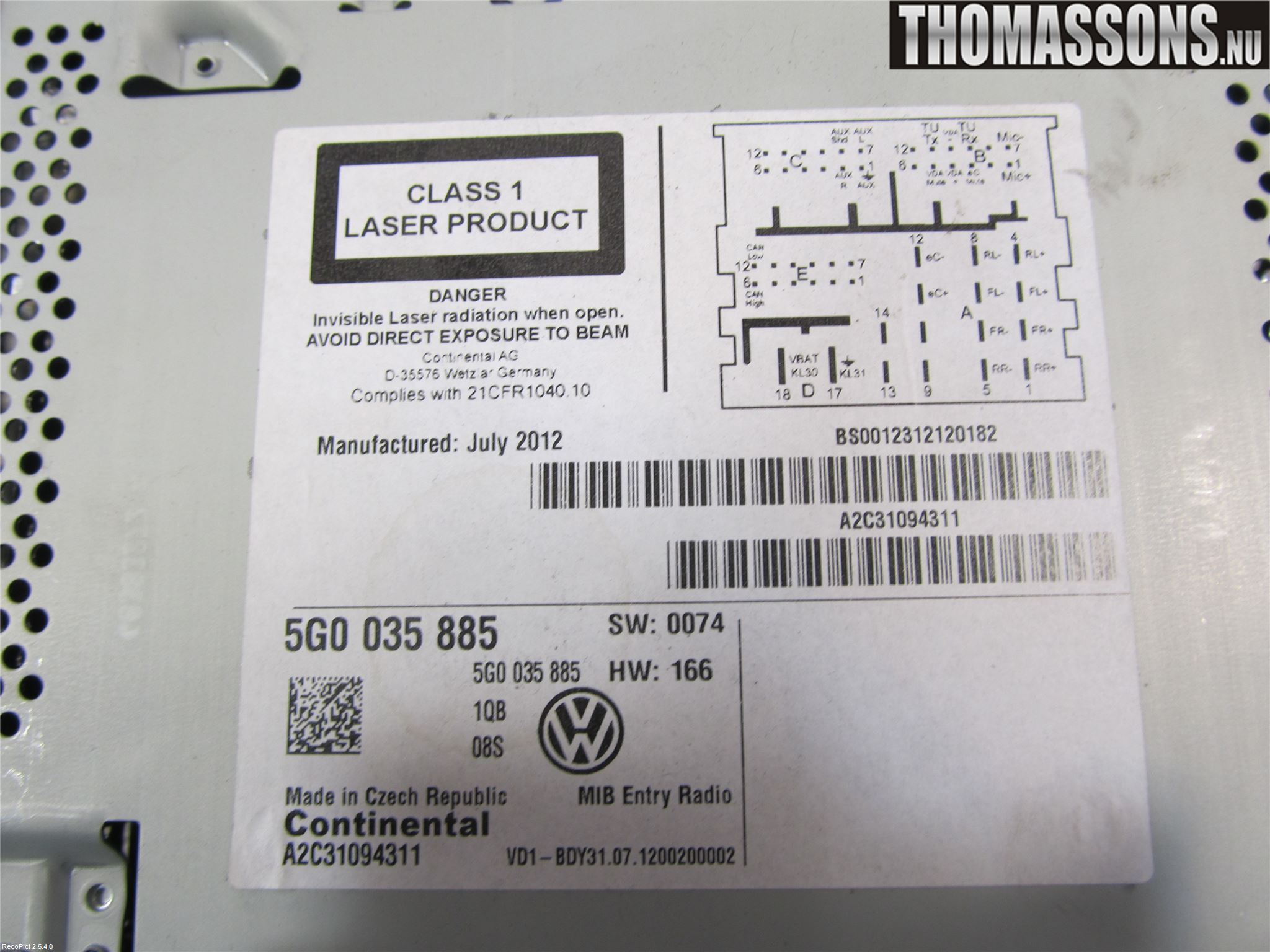Volkswagen VW GOLF / E-GOLF VII 13-20 Cd Radio - Multimediapanel
