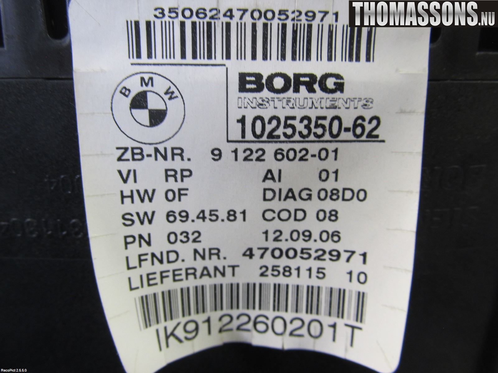 BMW 3 E90/91 SED/TOU 05-12 Instrument Komb