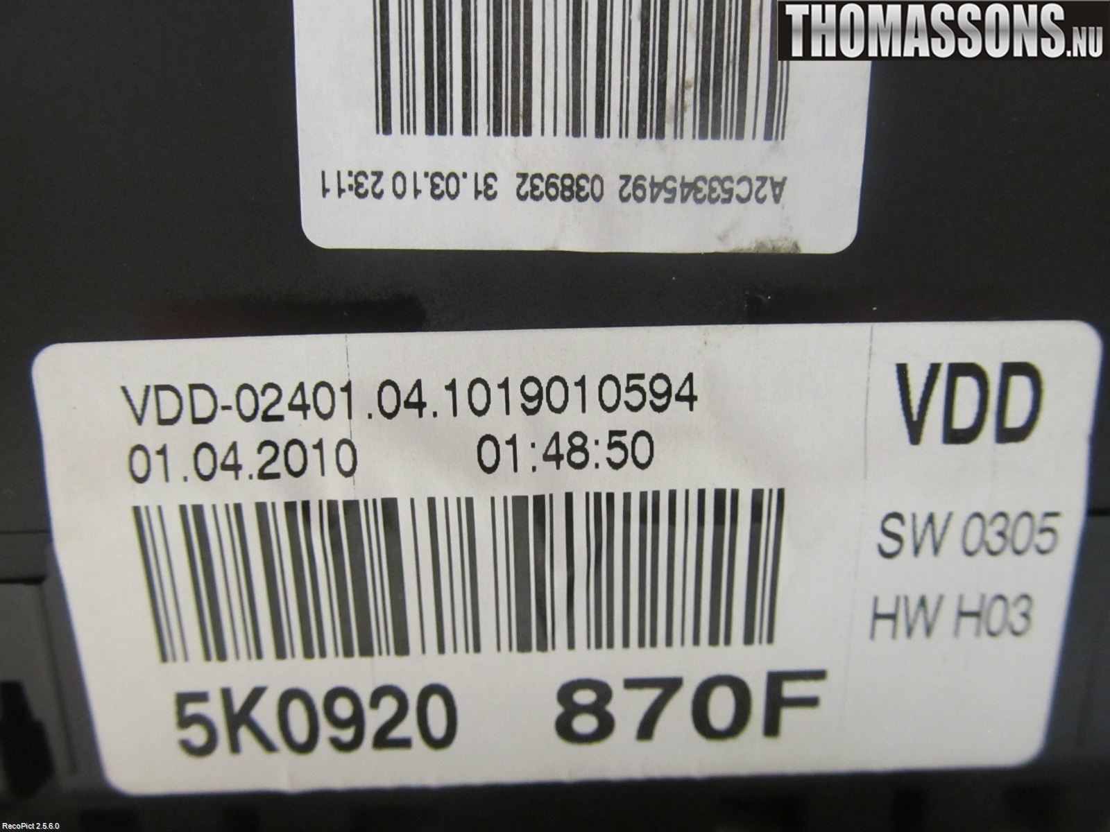 Volkswagen VW GOLF VI 09-13 Instrument Komb