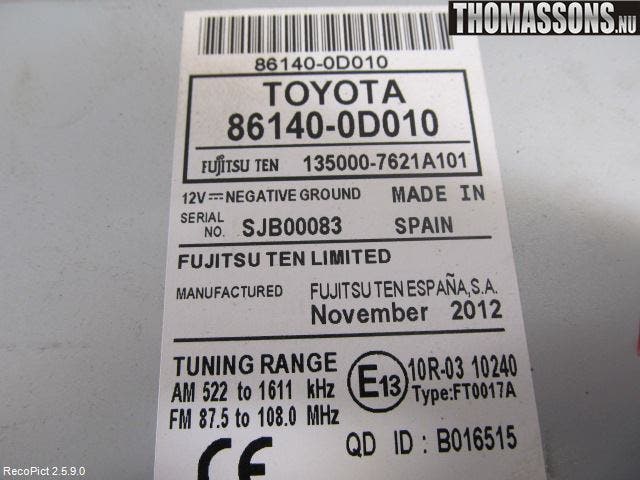 Toyota YARIS XP130 12-14 Radio