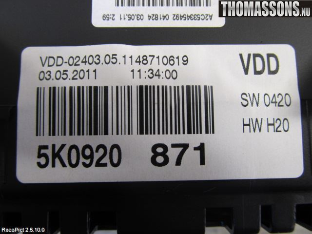 Volkswagen VW GOLF VI 09-13 Instrument Komb