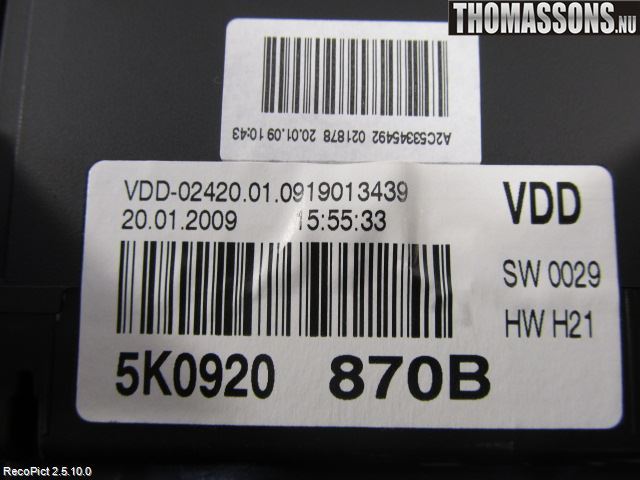 Volkswagen VW GOLF VI 09-13 Instrument Komb