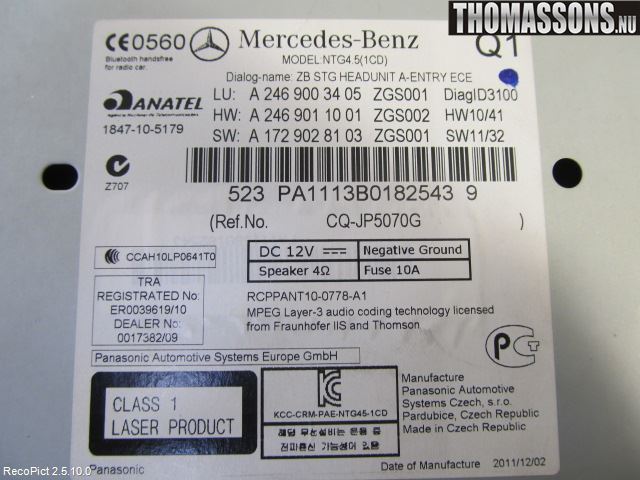Mercedes-Benz MB B-KLASS (W246/W242) 12-19 Radio