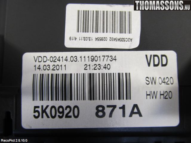 Volkswagen VW GOLF VI 09-13 Instrument Komb